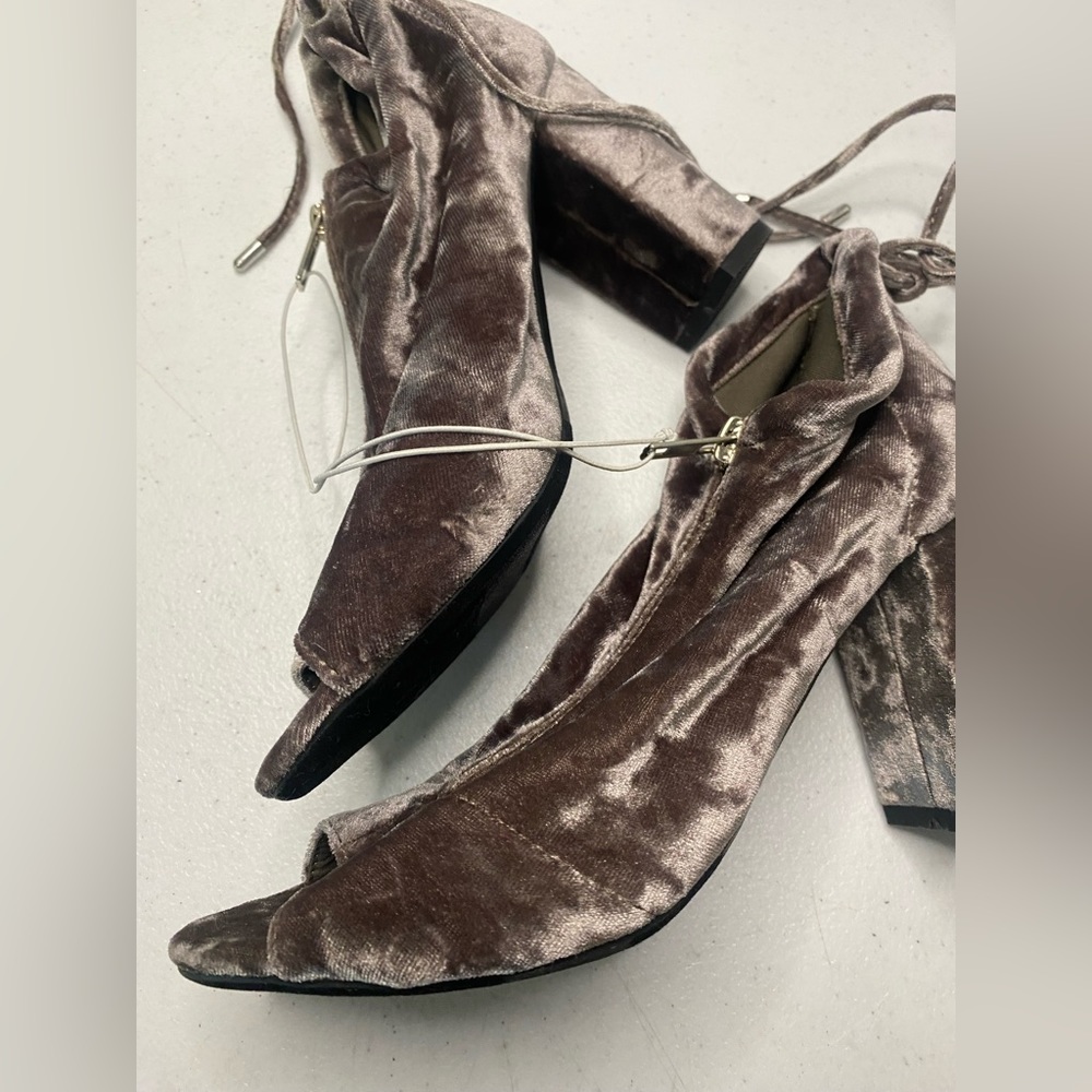 REPORT Velvet Dark Grey open toe zipper boots NEW